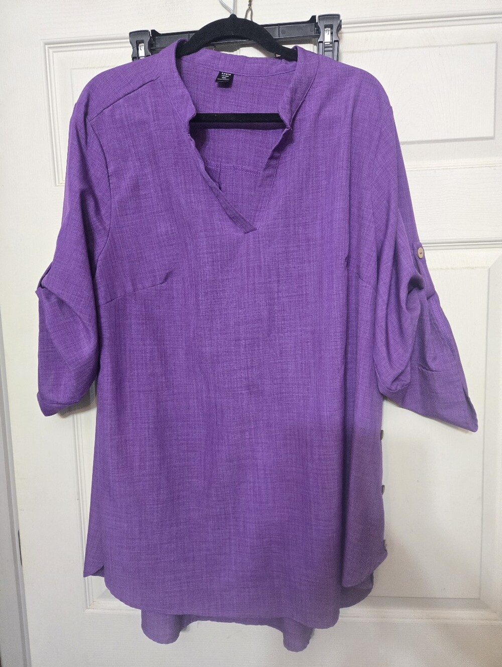 Women’s Purple V-Neck Roll-Sleeve Tunic Top